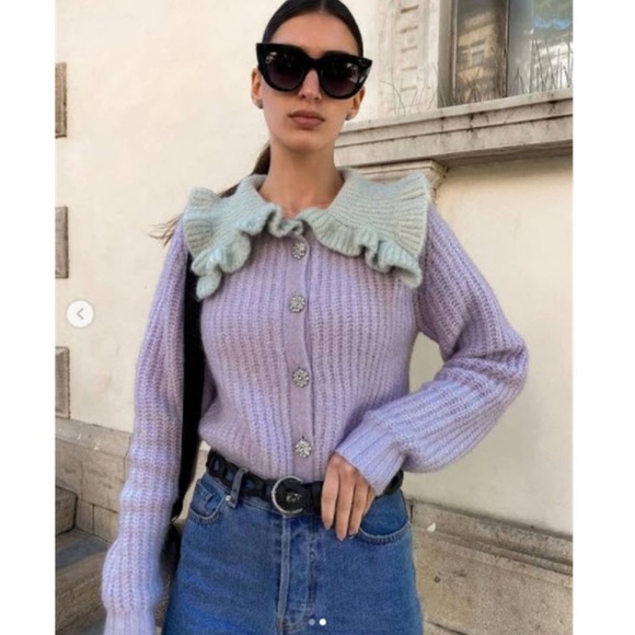 LAST 1!🔥ZARA COMBINATION BIB COLLAR KNIT CARDIGAN - Picture 4 of 16